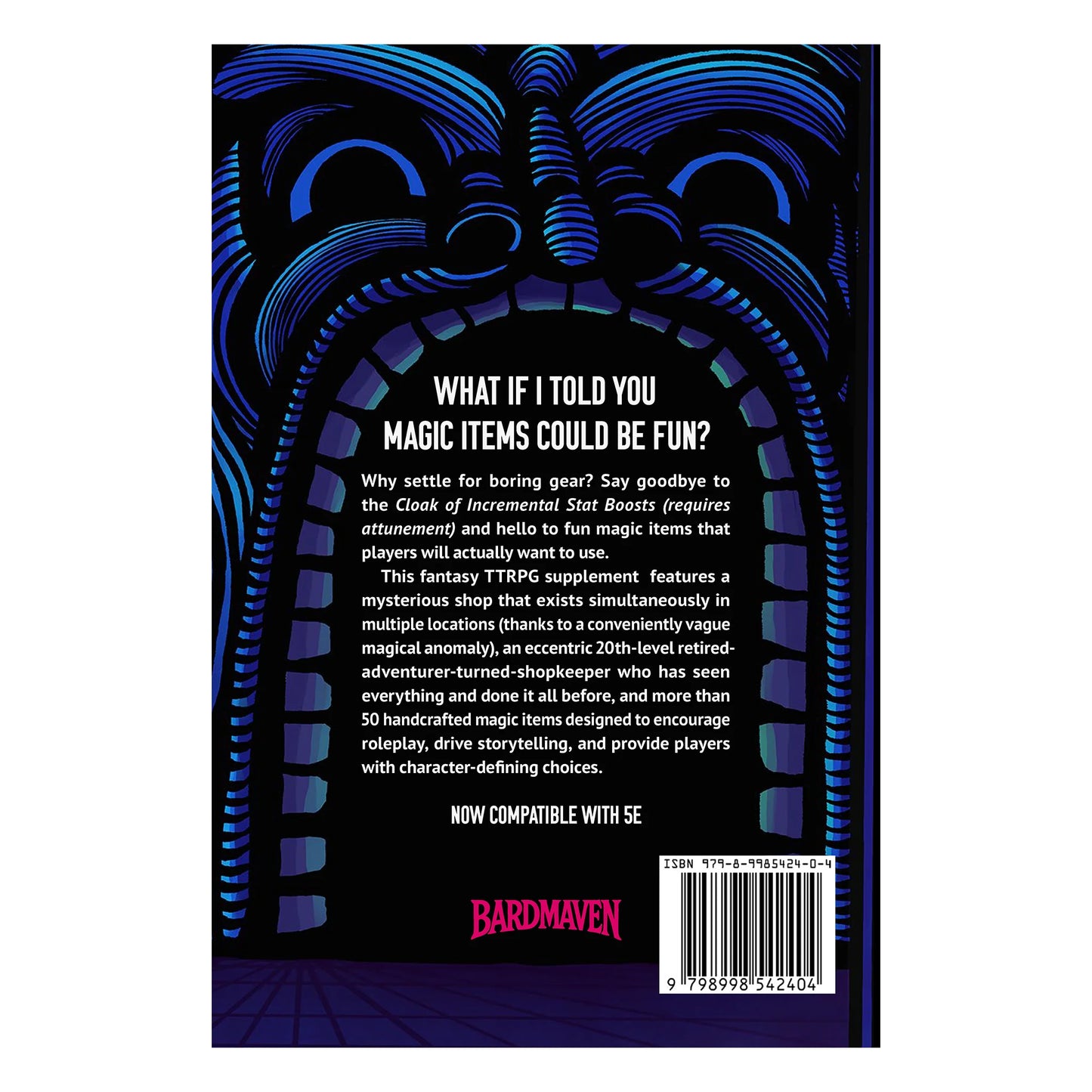 Back cover of The Sharper Visage Catalog with product description, Bardmaven logo, and ISBN