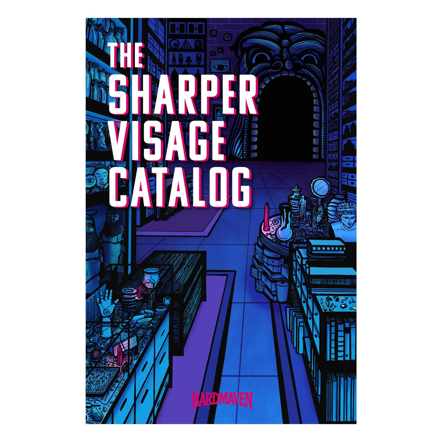 Cover of The Sharper Visage Catalog, featuring magic items compatible with 5th edition