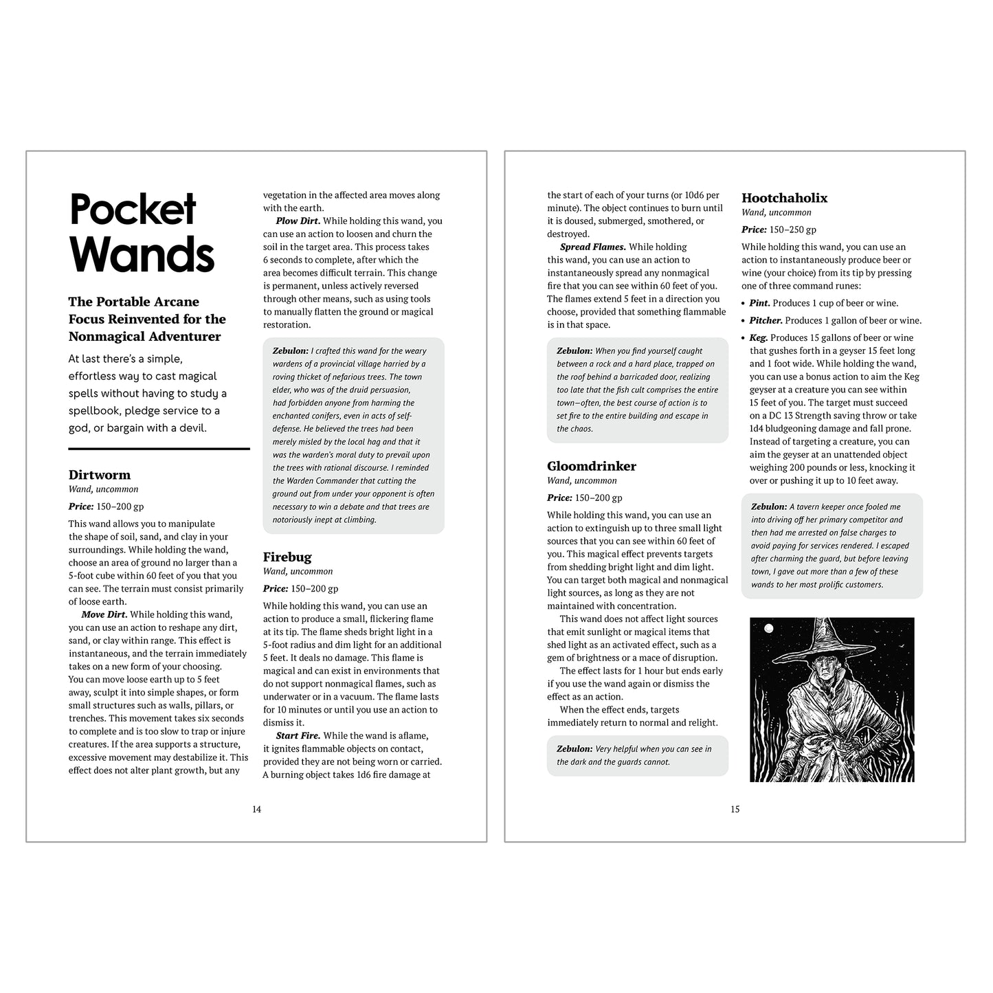 Sample spread from The Sharper Visage Catalog featuring magic items compatible with 5th edition