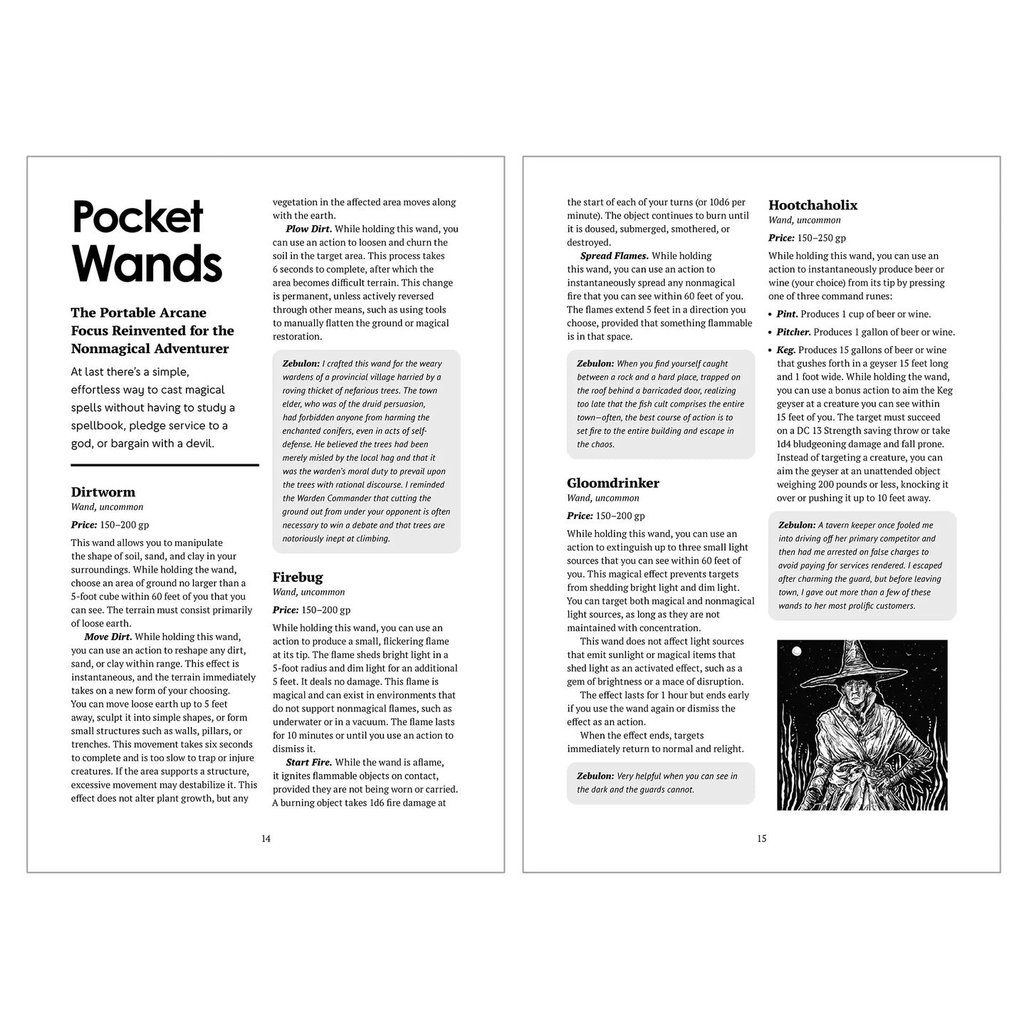 Sample spread from The Sharper Visage Catalog featuring magic items compatible with 5th edition