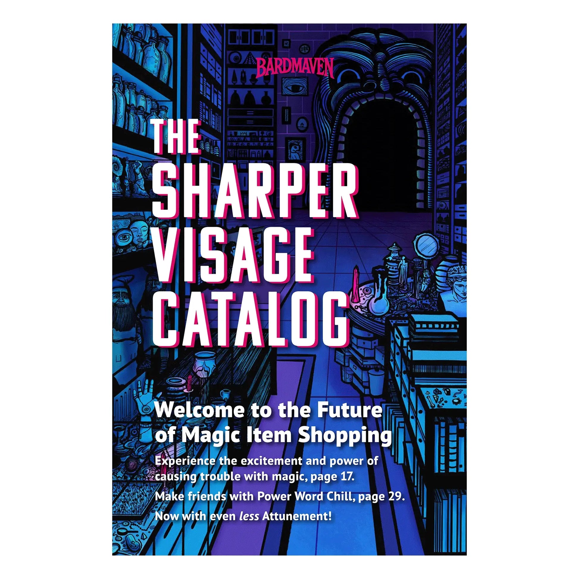 Cover of The Sharper Visage Catalog, featuring magic items compatible with 5th edition