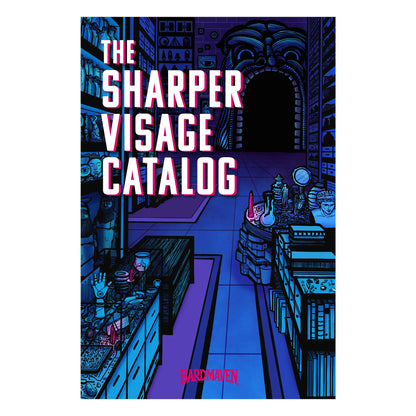 Cover of the hardcover version of The Sharper Visage Catalog, featuring magic items compatible with 5th edition
