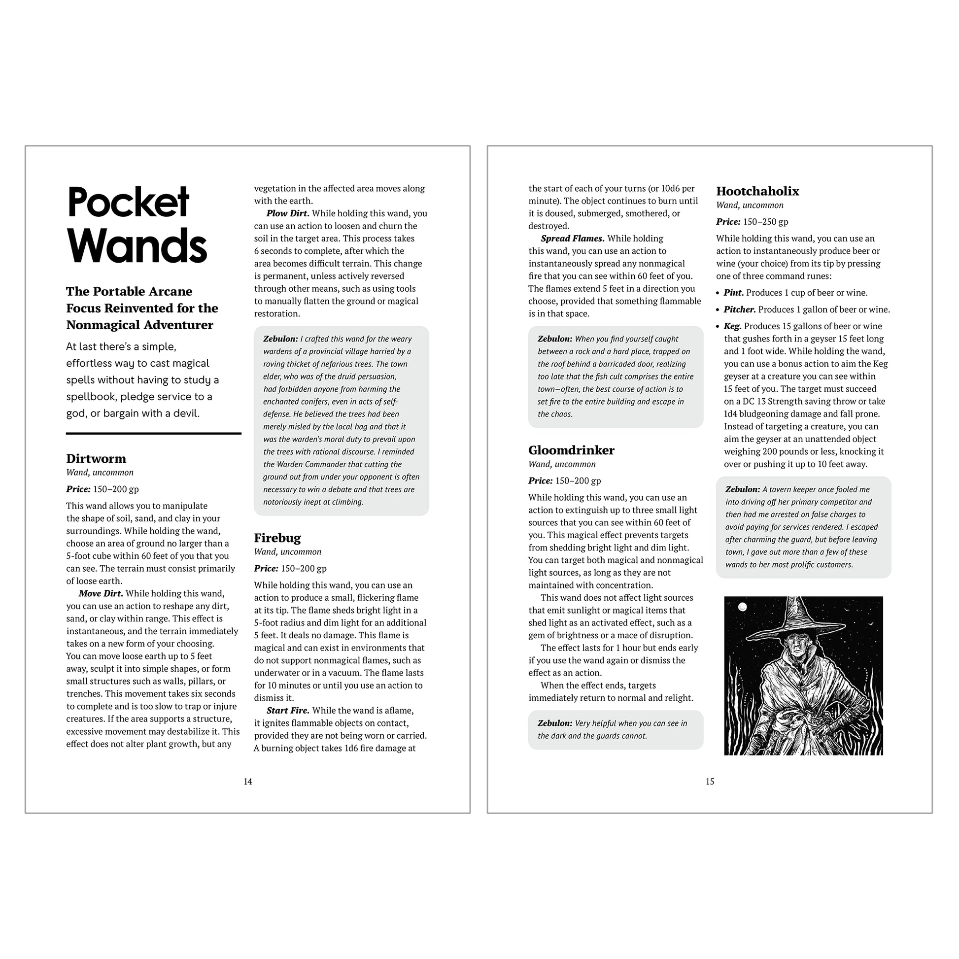 Sample spread from The Sharper Visage Catalog featuring magic items compatible with 5th edition